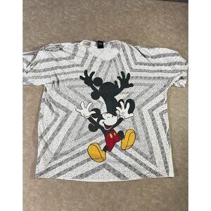 Vintage 90s Mickey Unlimited Unisex Shirt AOP Disney Shadow Print Polka White XL